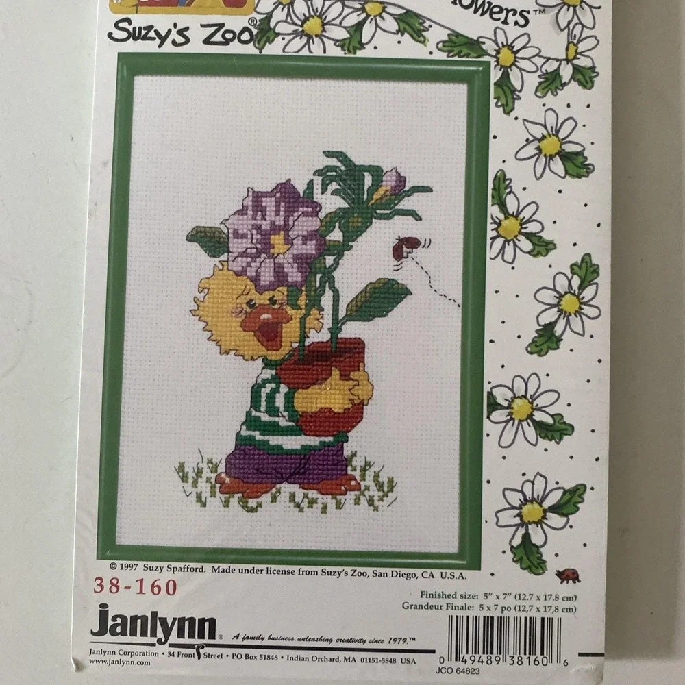 Lot 3 90's Janlynn Suzy's Zoo Friends & Flowers Cross Stitch Kit 5x7